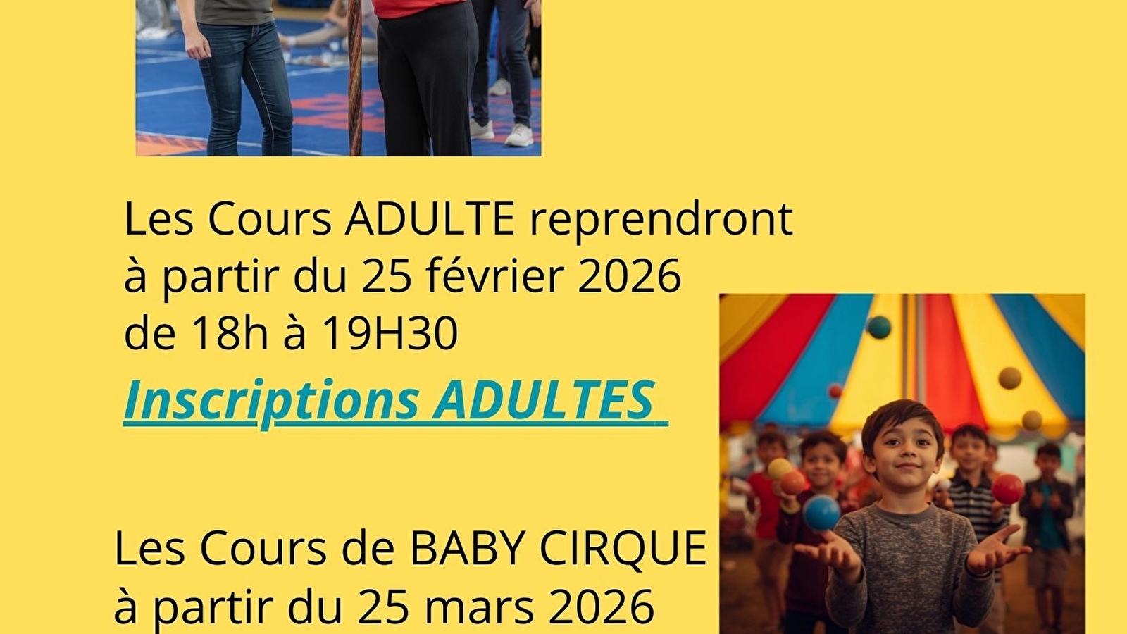 Cours adapté Adultes et Baby Cirque