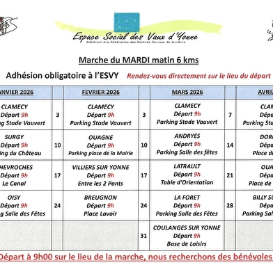 Marches pedestres avec l'Espace Social des Vaux d'Yonne - 6 km