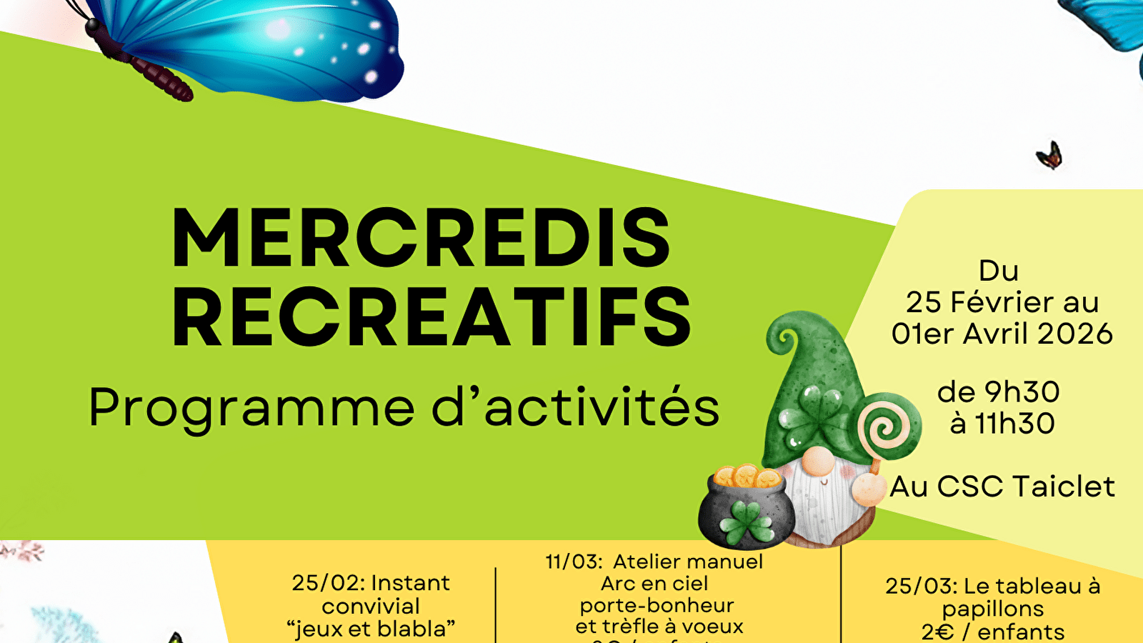 Les mercredis récréatifs du 25 février au 1er avril 