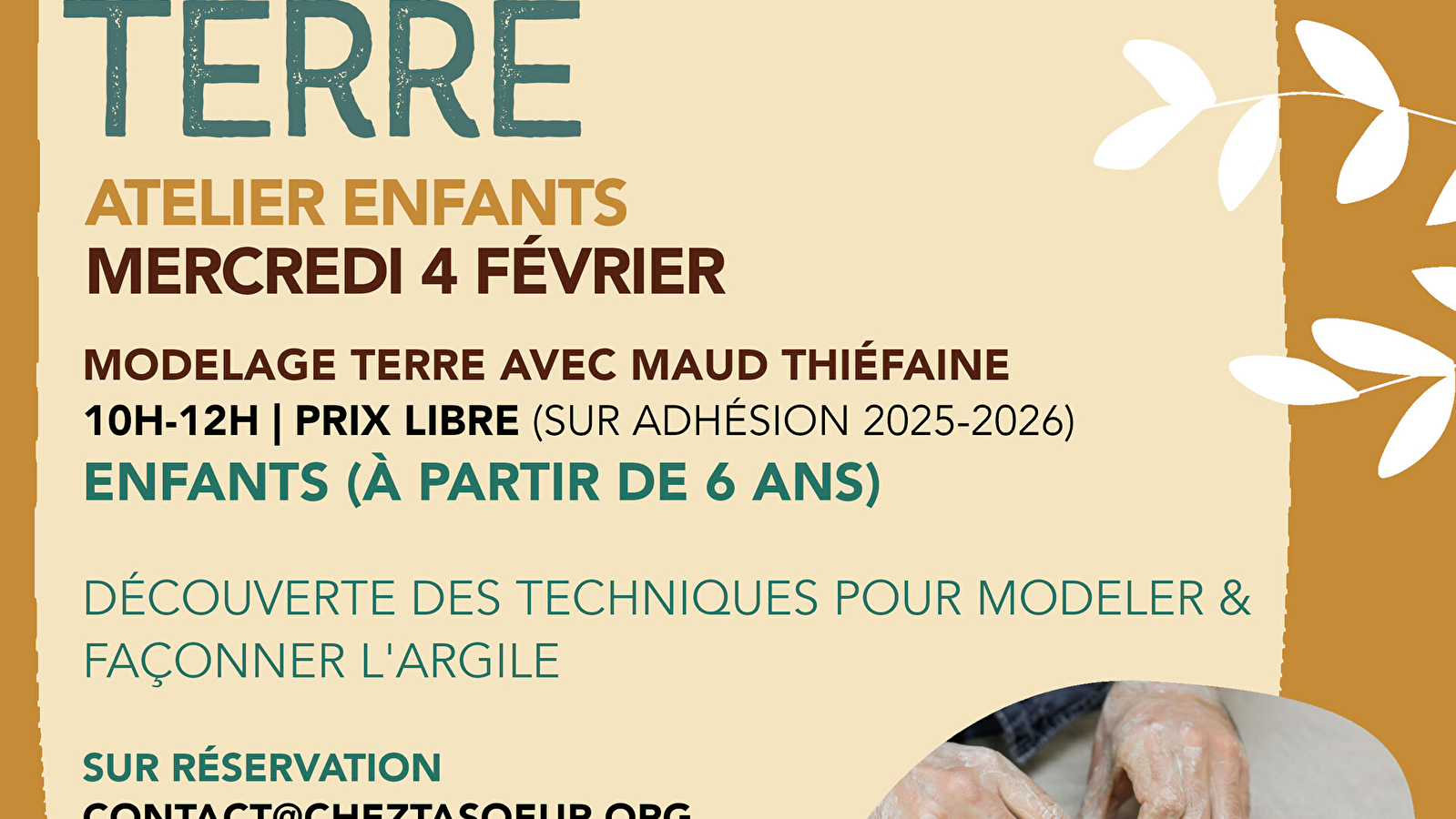 Atelier modelage terre enfant