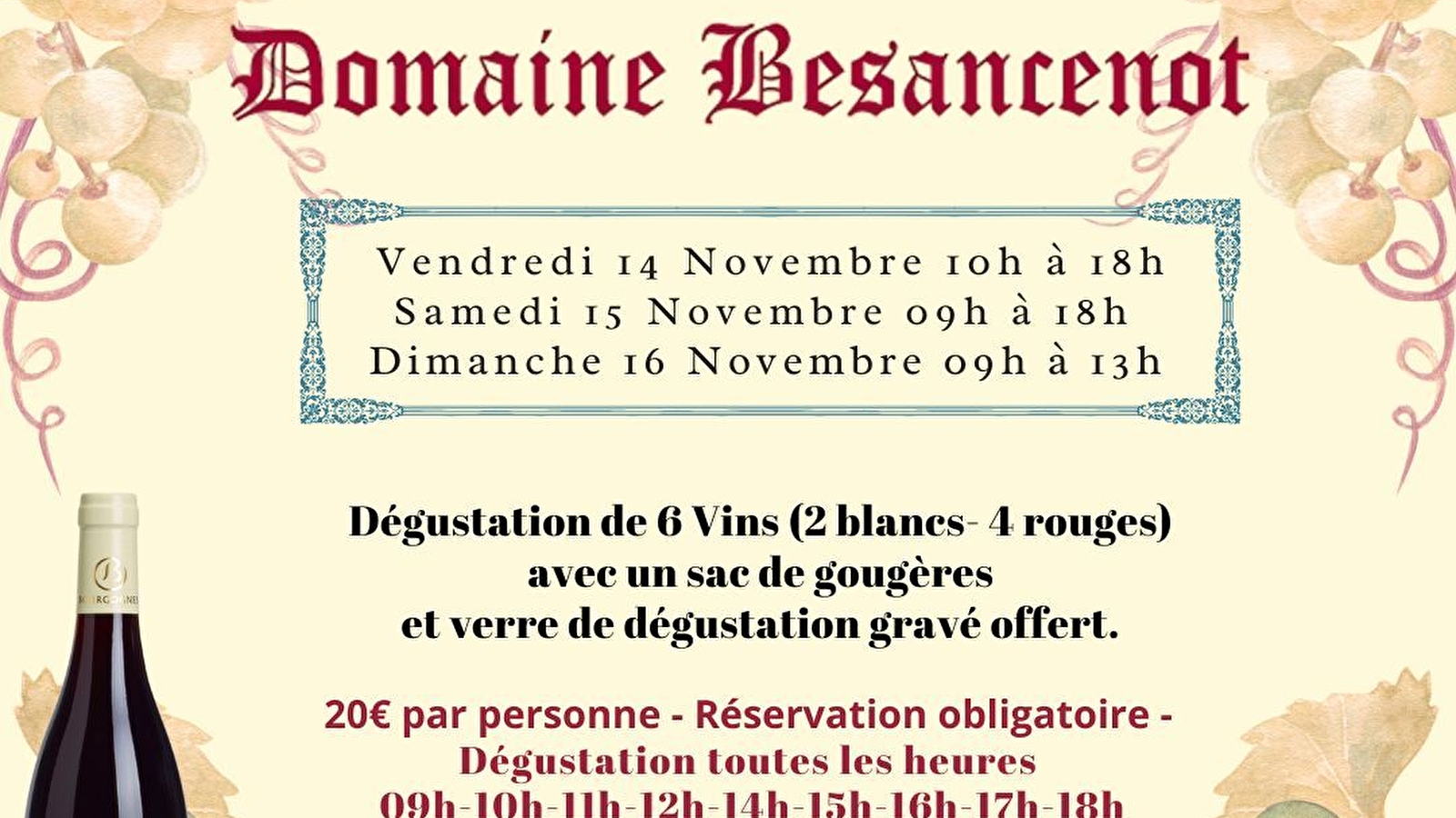 Domaine Besancenot - Vente des Vins 2025 : Dégustation Spéciale Vente de vins de Beaune (6 vins)