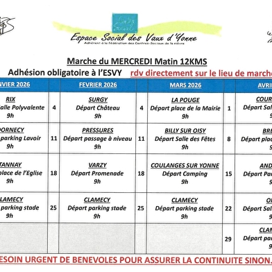Marches pedestres avec l'Espace Social des Vaux d'Yonne - 12 km